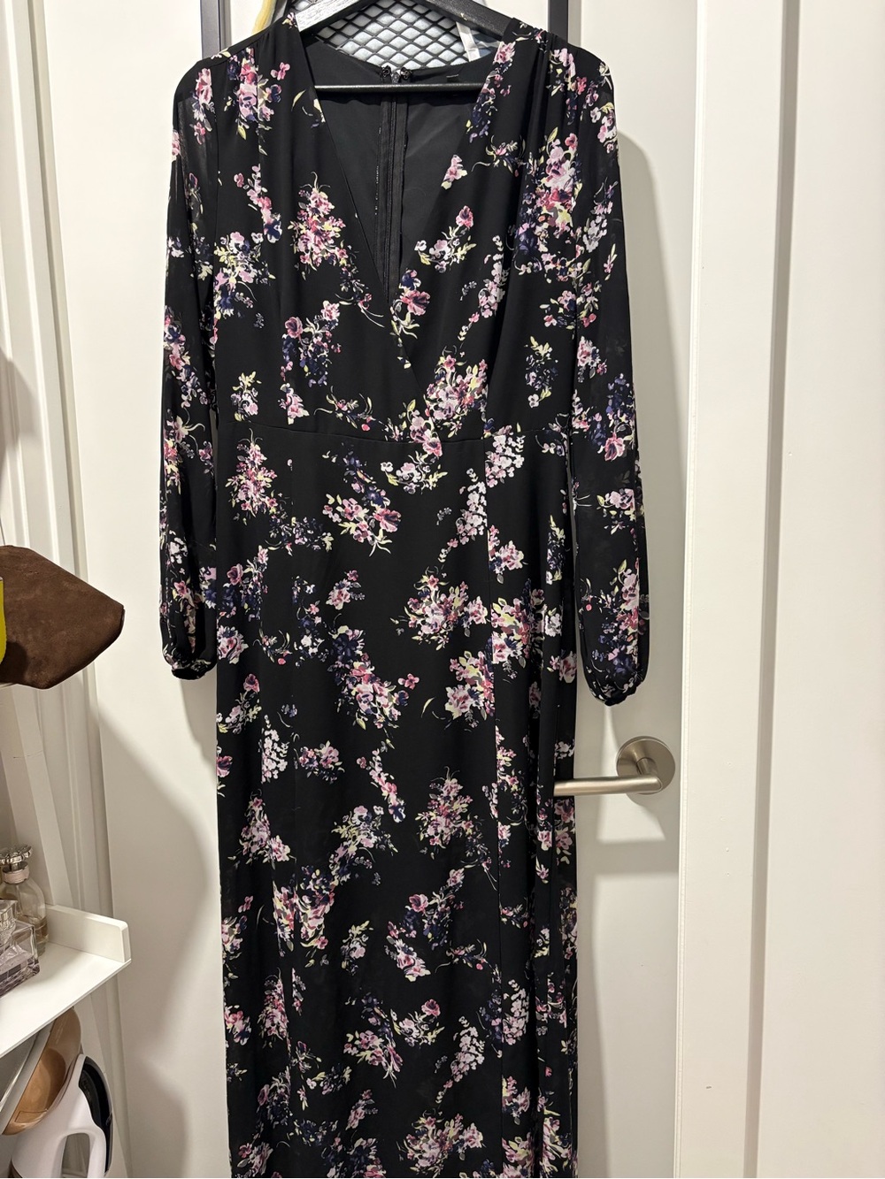 Women's Black Floral Long Sleeve Maxi Dress